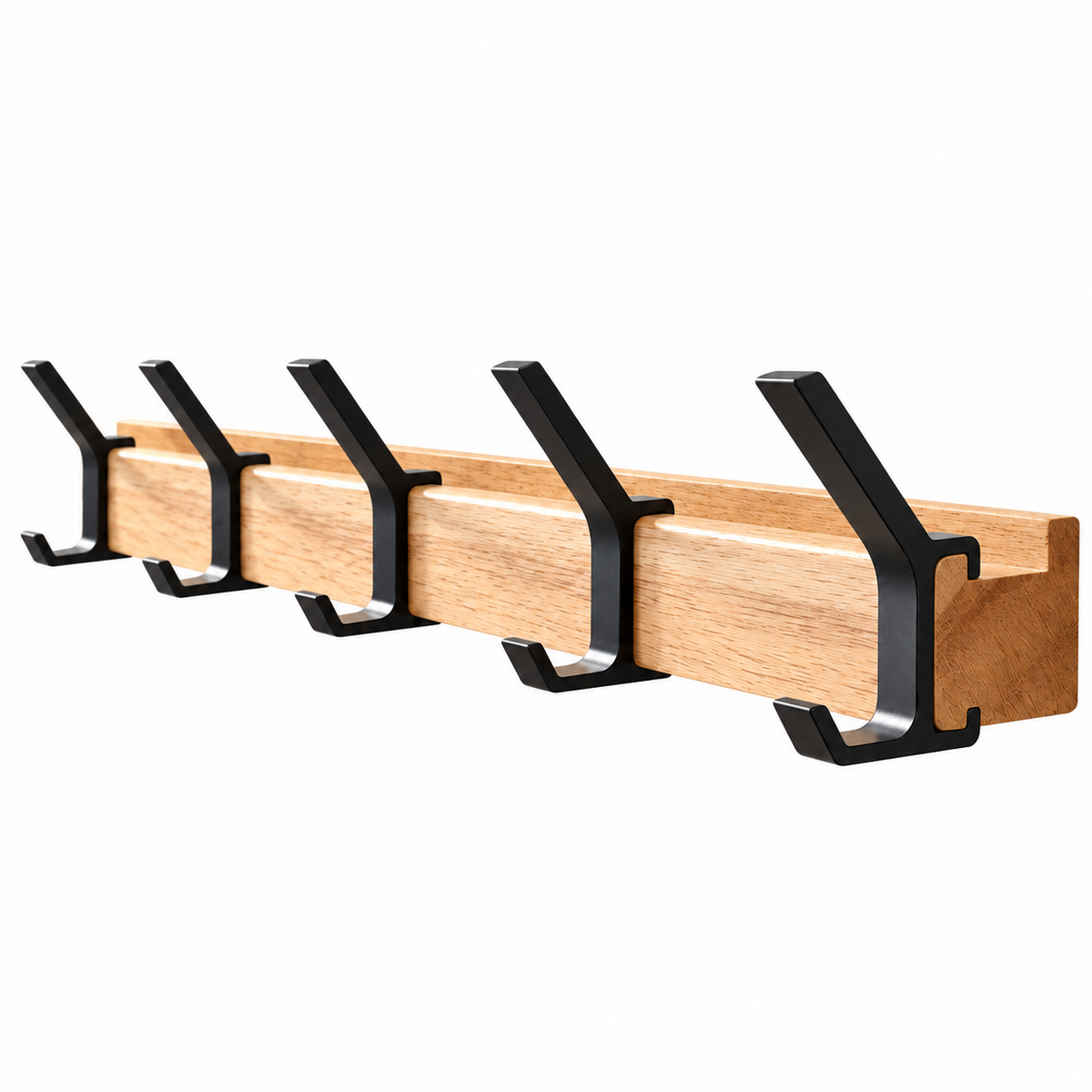 Nordic Wall-Mounted Coat Rack | Adjustable Dual Hooks in Black & Wood Finish