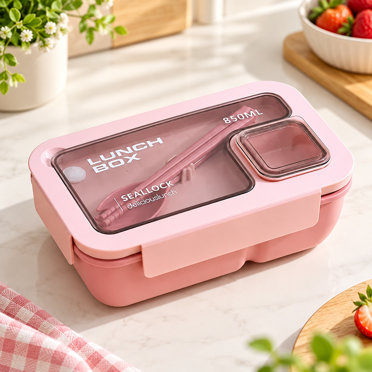 BentoGo Lunch Box Portable Leak-Proof Bento with Cutlery – Microwave & Dishwasher Safe