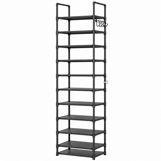 10 Tier Metal Shoes Rack Stackable Shoes Shelf with Hooks