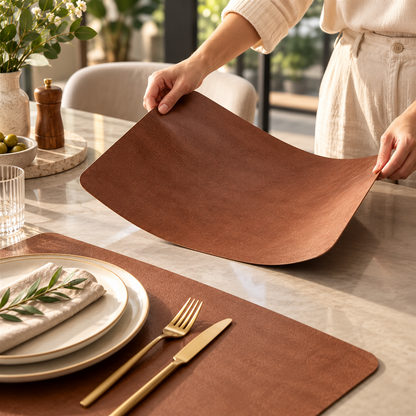 DuoMat | Double-Sided Faux Leather Placemats | Heat Resistant & Waterproof