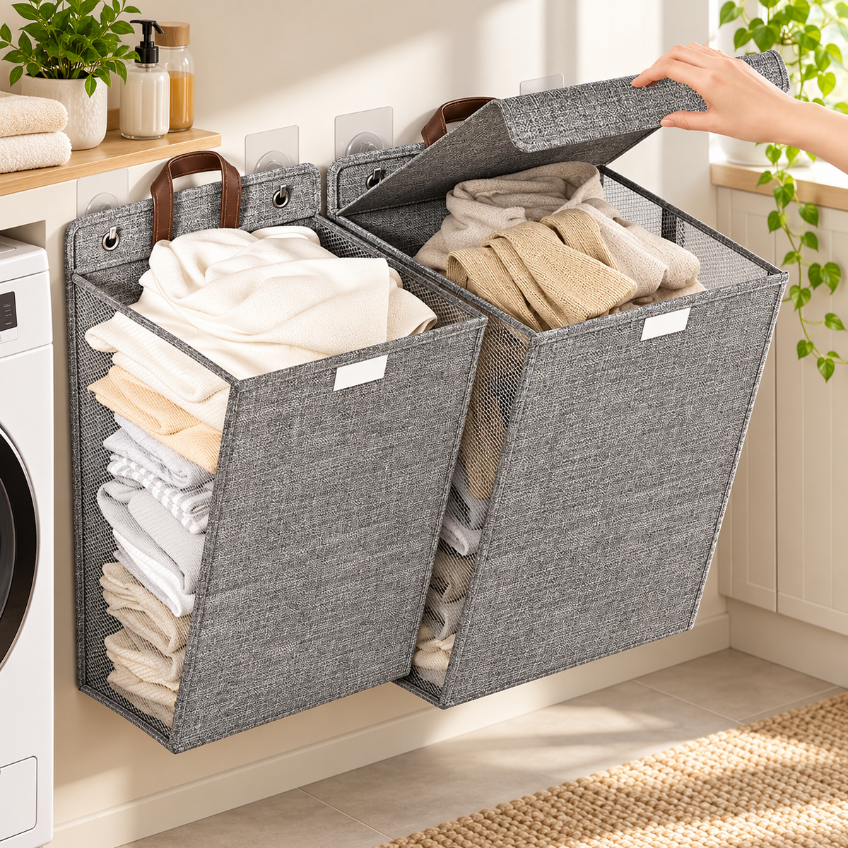 Wallora Foldable Adhesive Laundry Basket | Wall-Mounted Clothes Hamper & Organizer
