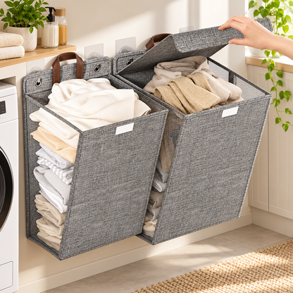 Wallora Foldable Adhesive Laundry Basket | Wall-Mounted Clothes Hamper & Organizer