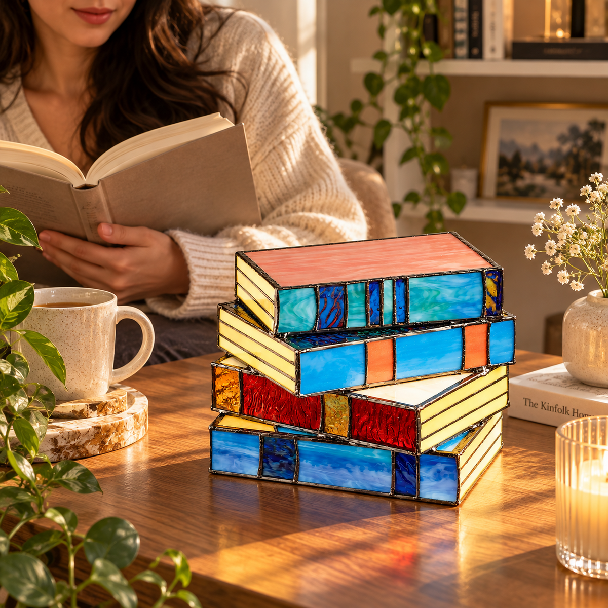 Stained Glass Book Lamp | Handcrafted Art Lighting