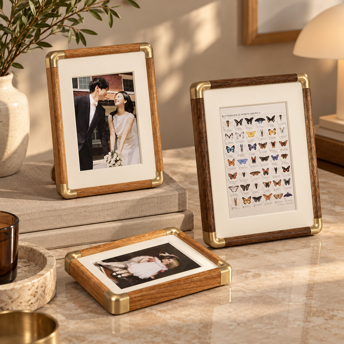 Brooks Tabletop Photo Frame | Vintage Wood & Brass Design